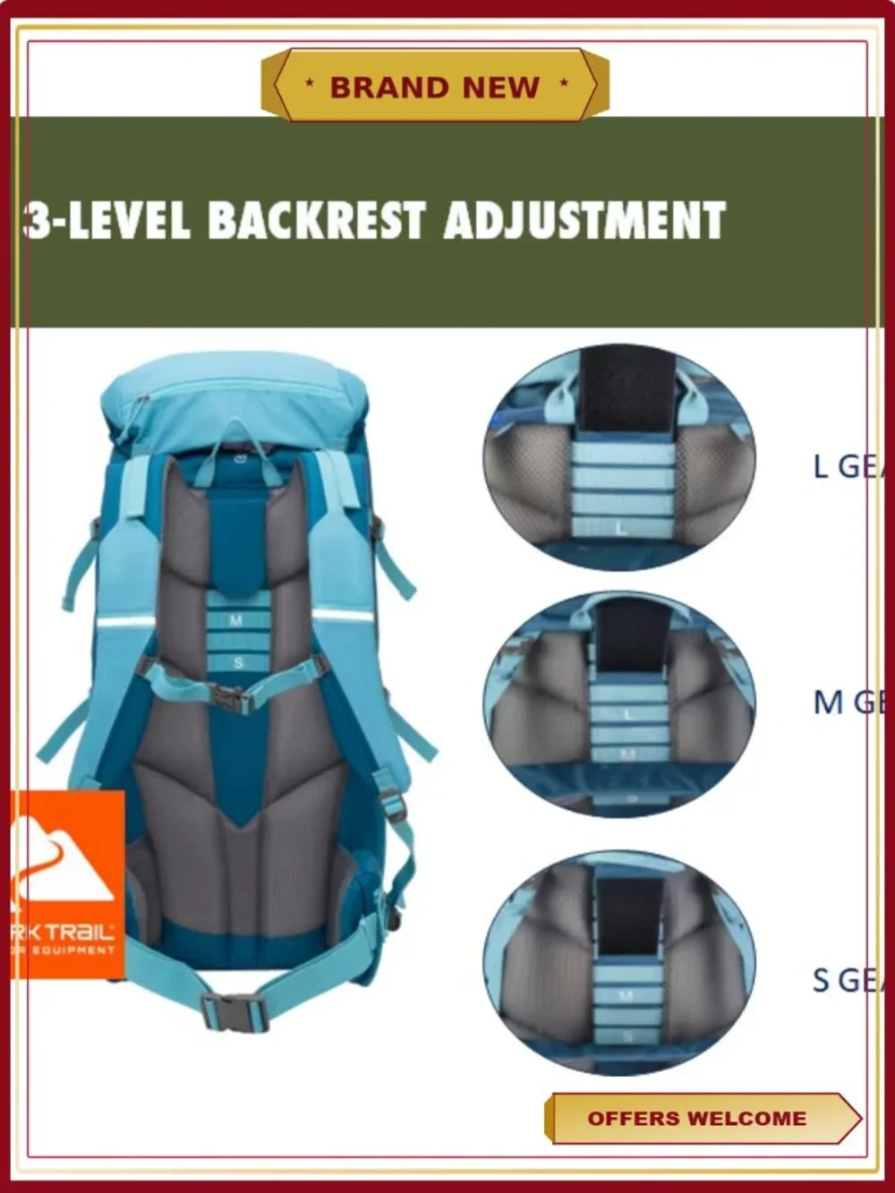 50L Hiking Backpack with Pockets, Water-Resistant, Stowable Rain Cover